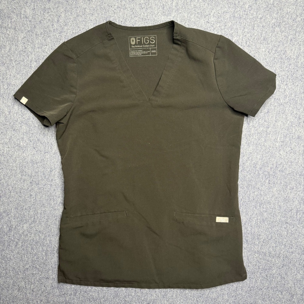 FIGS Casma Scrub Top Womens XXS Black V-Neck Technical Collection